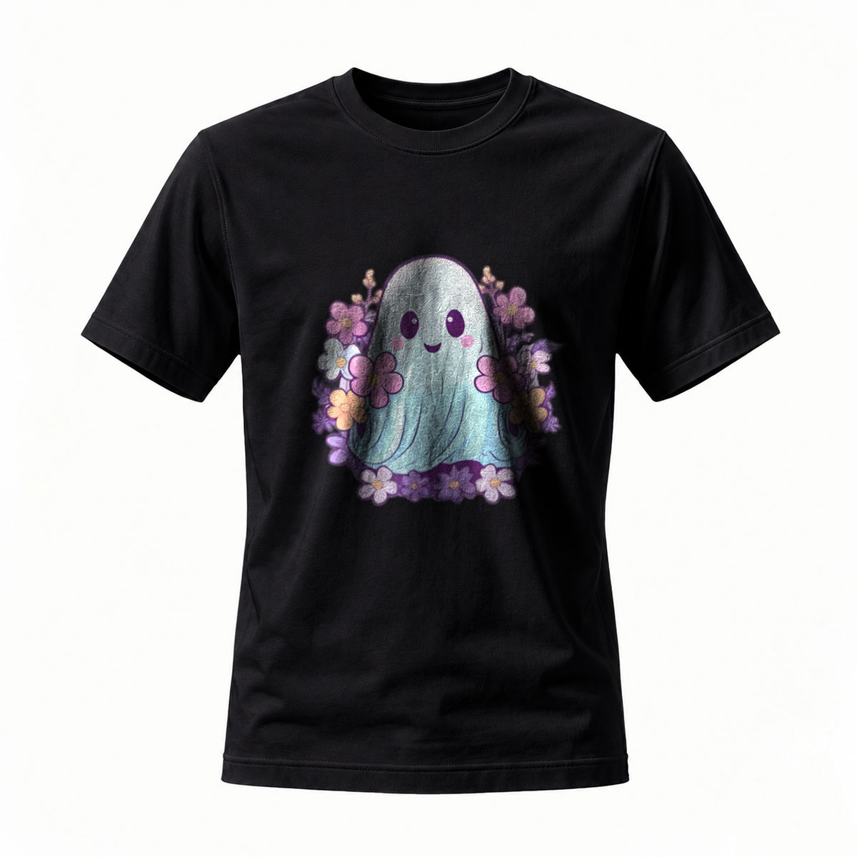 Cute Ghost Floral Design T-Shirt for Men and Women
