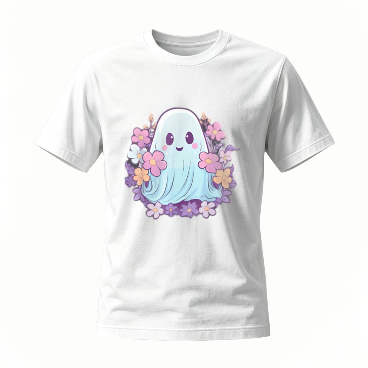 Cute Ghost Floral Design T-Shirt for Men and Women - Image 2