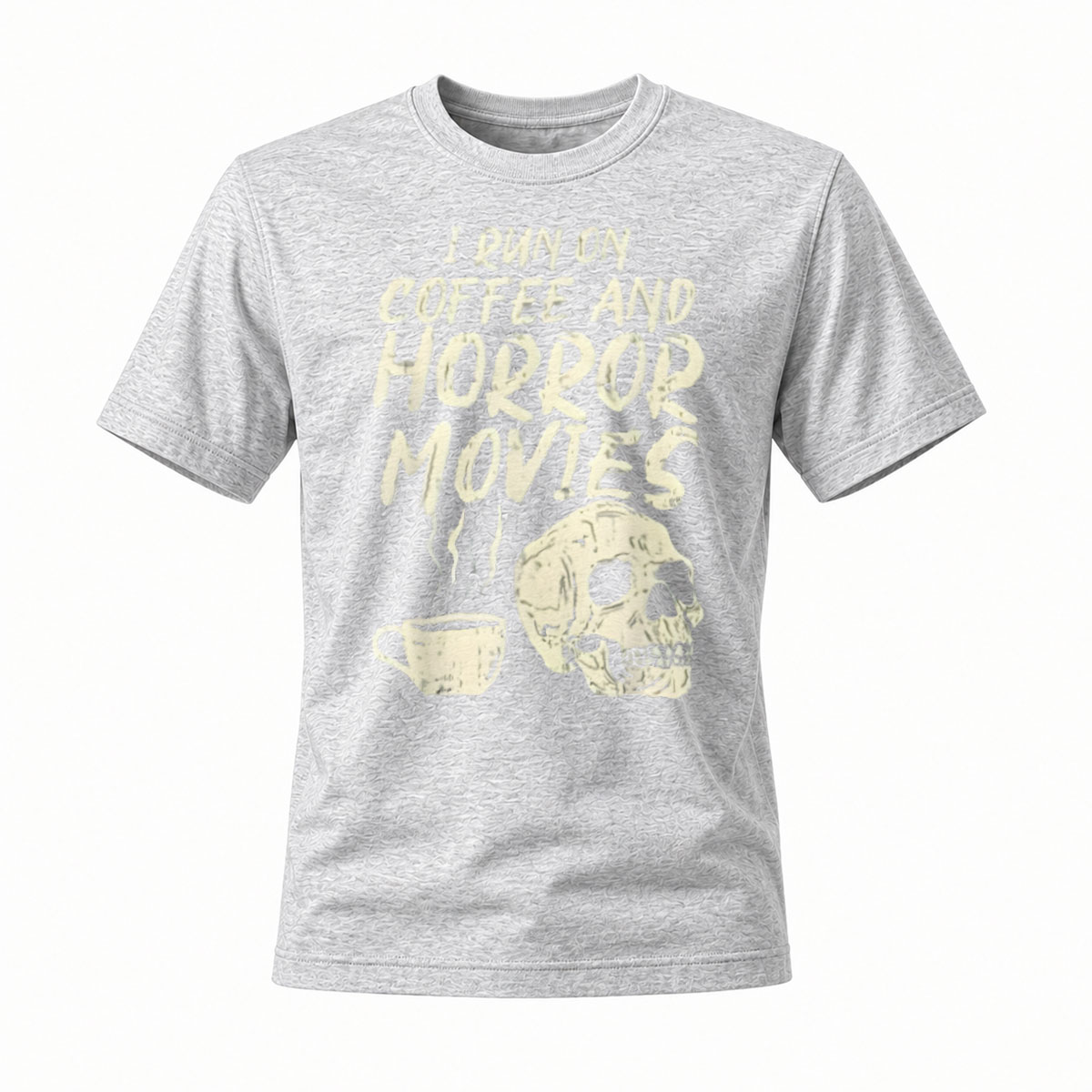 I Run On Coffee And Horror Movies T-Shirt Men's Black Skull Design - Image 3