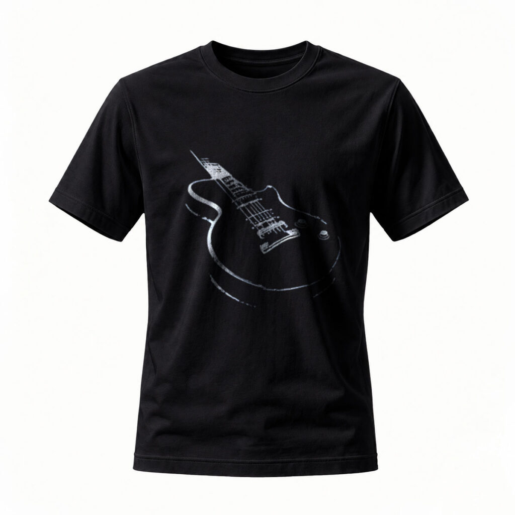 Black T-Shirt Electric Guitar Print Men's Casual Wear Music Gift
