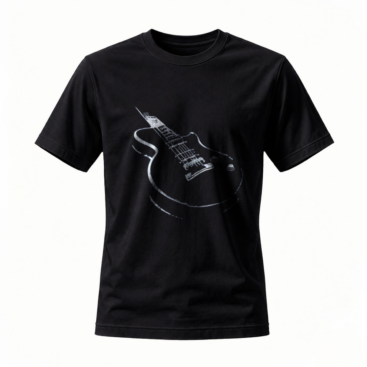 Black T-Shirt Electric Guitar Print Men's Casual Wear Music Gift