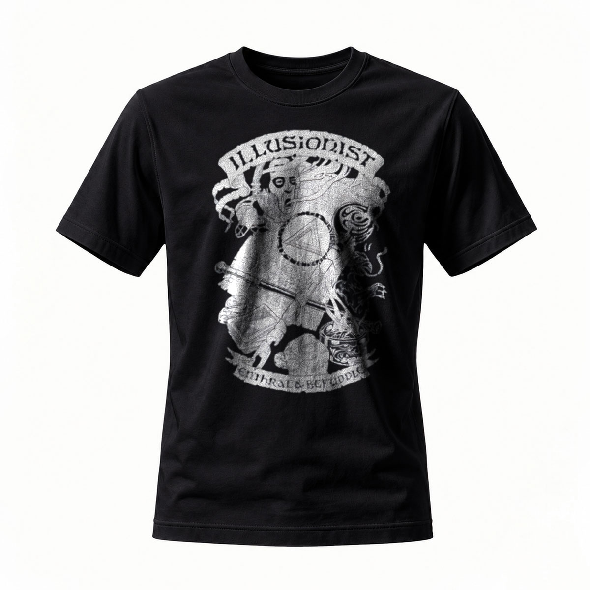 Illusionist Magician T-Shirt Men's Black Graphic Tee Magic Trick Design