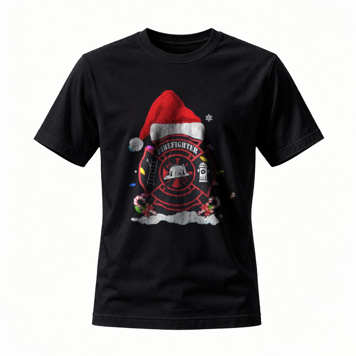 Firefighter Christmas Santa Hat T-Shirt Men's Holiday Gift