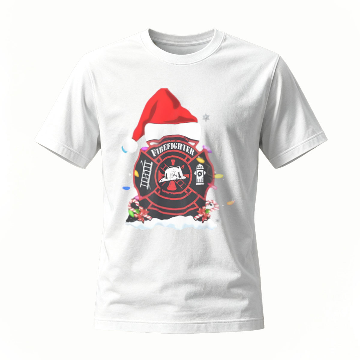 Firefighter Christmas Santa Hat T-Shirt Men's Holiday Gift - Image 2