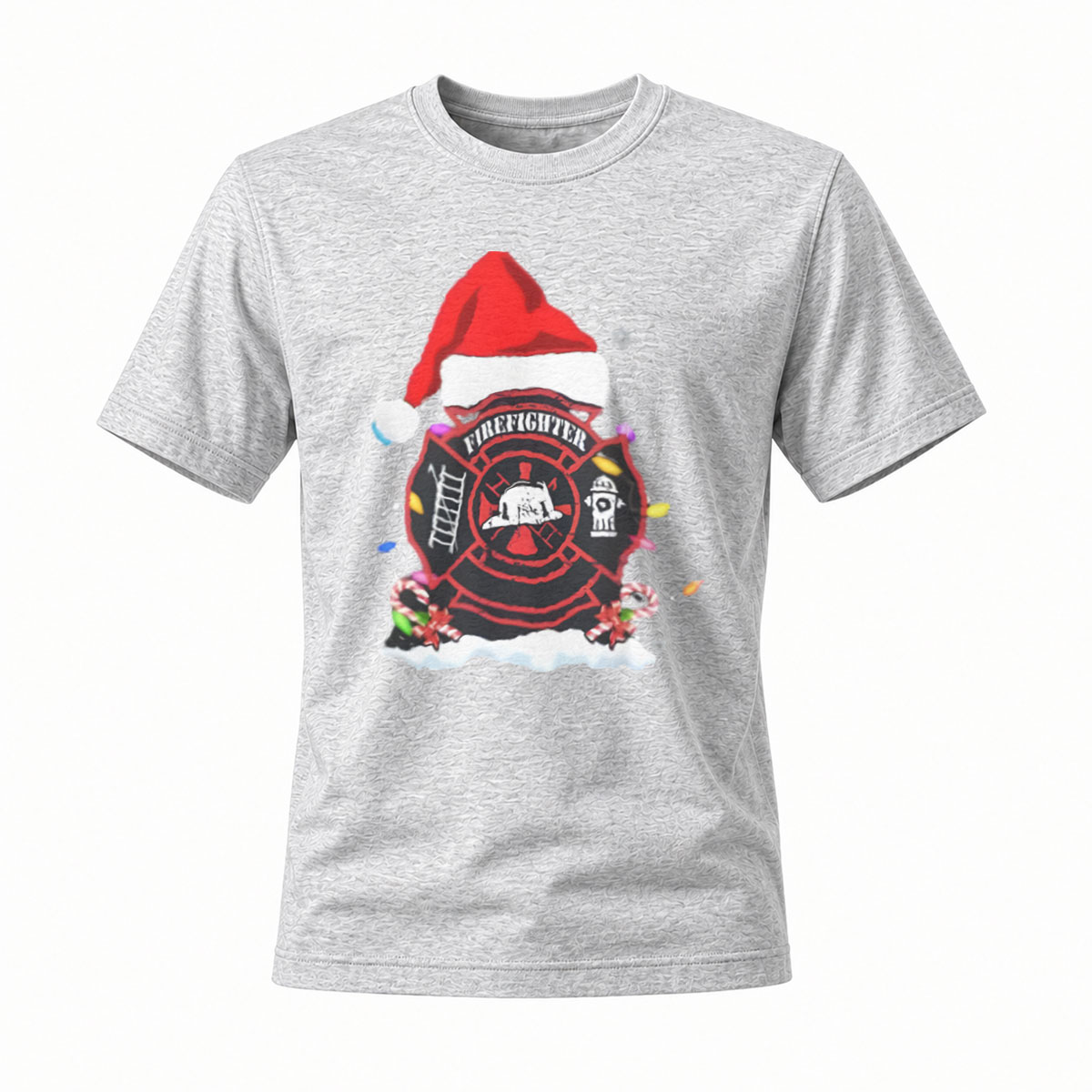 Firefighter Christmas Santa Hat T-Shirt Men's Holiday Gift - Image 3