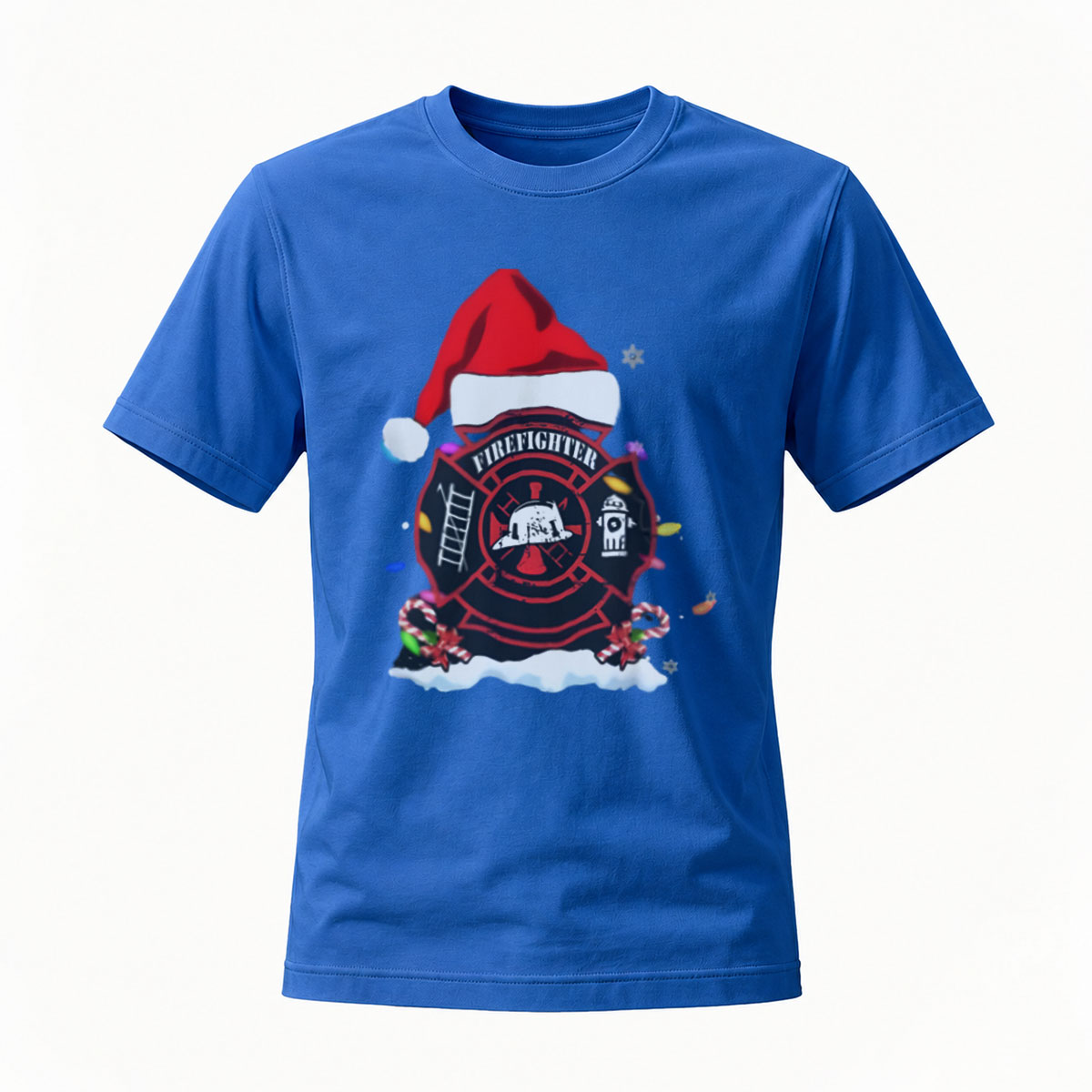 Firefighter Christmas Santa Hat T-Shirt Men's Holiday Gift - Image 4