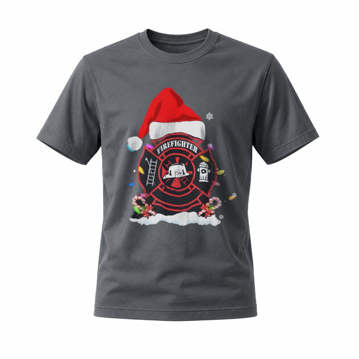 Firefighter Christmas Santa Hat T-Shirt Men's Holiday Gift - Image 6