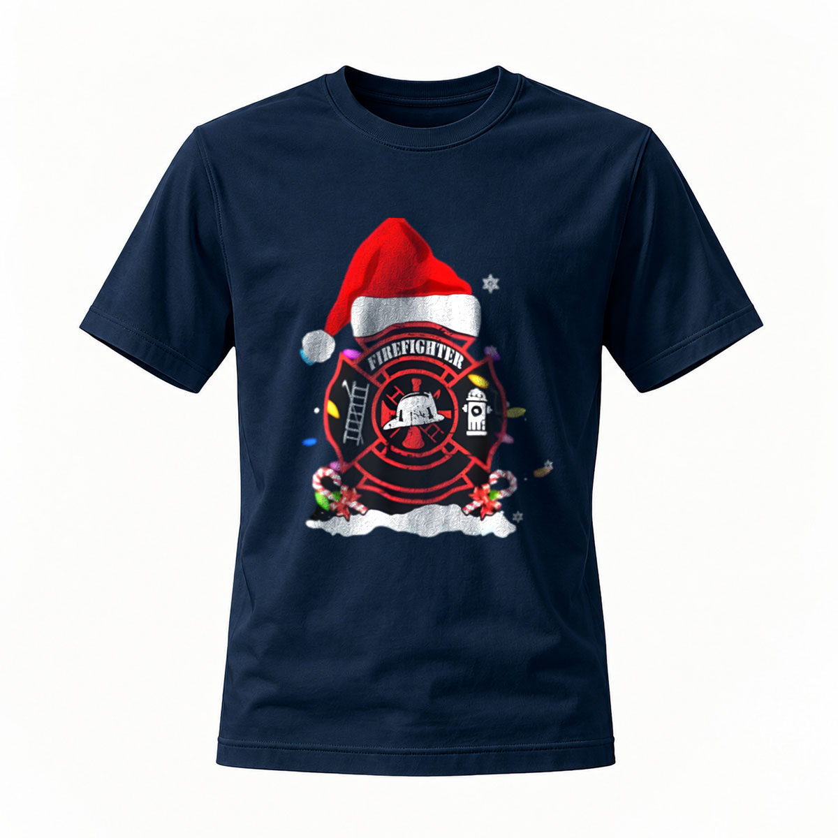 Firefighter Christmas Santa Hat T-Shirt Men's Holiday Gift - Image 7