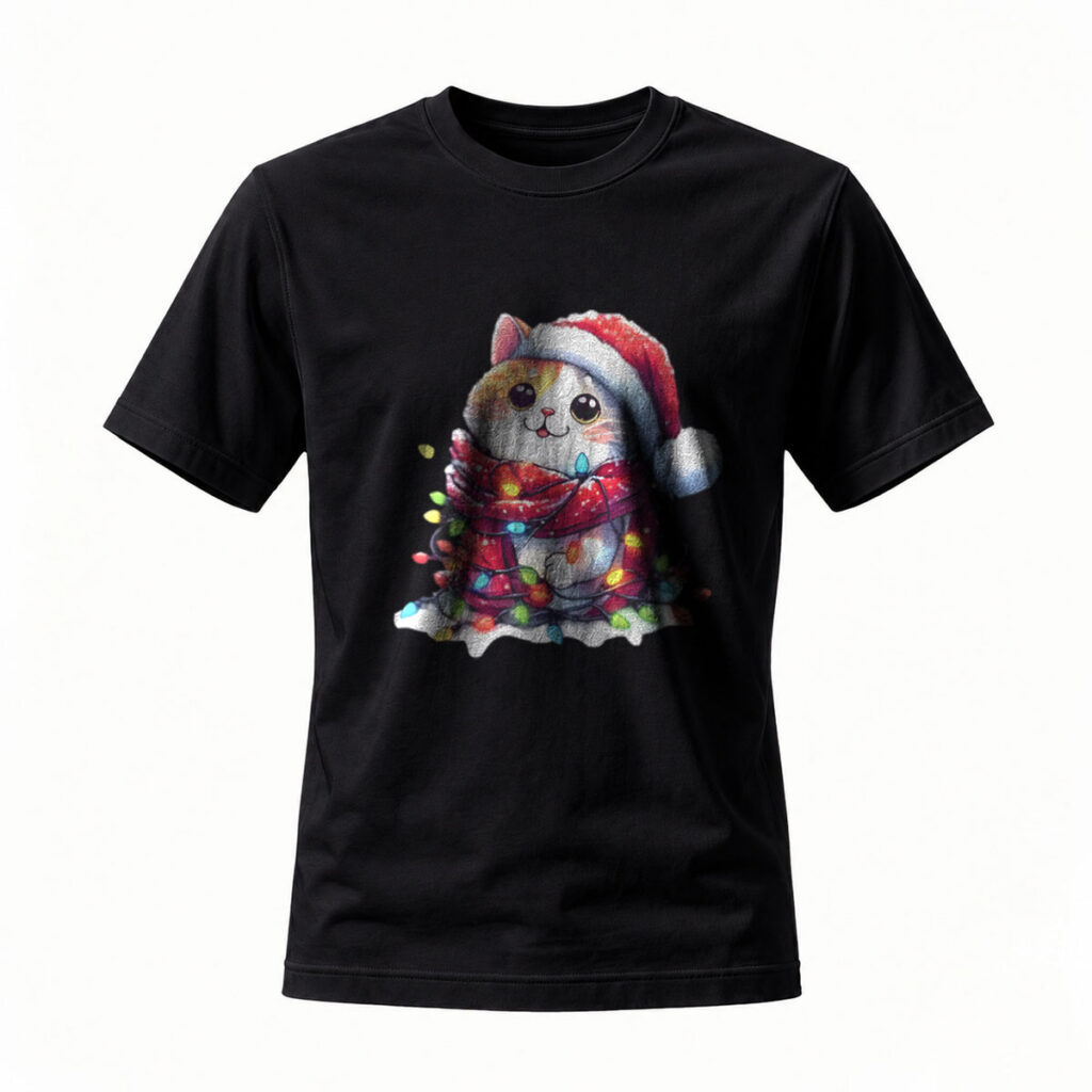 Christmas Cat Santa Hat Lights Men's T-Shirt