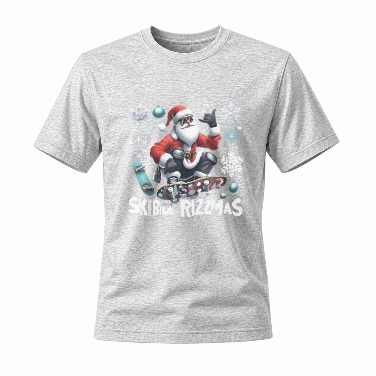 Skibidi Rizzmas Santa Skateboard Christmas T-Shirt Men's - Image 3