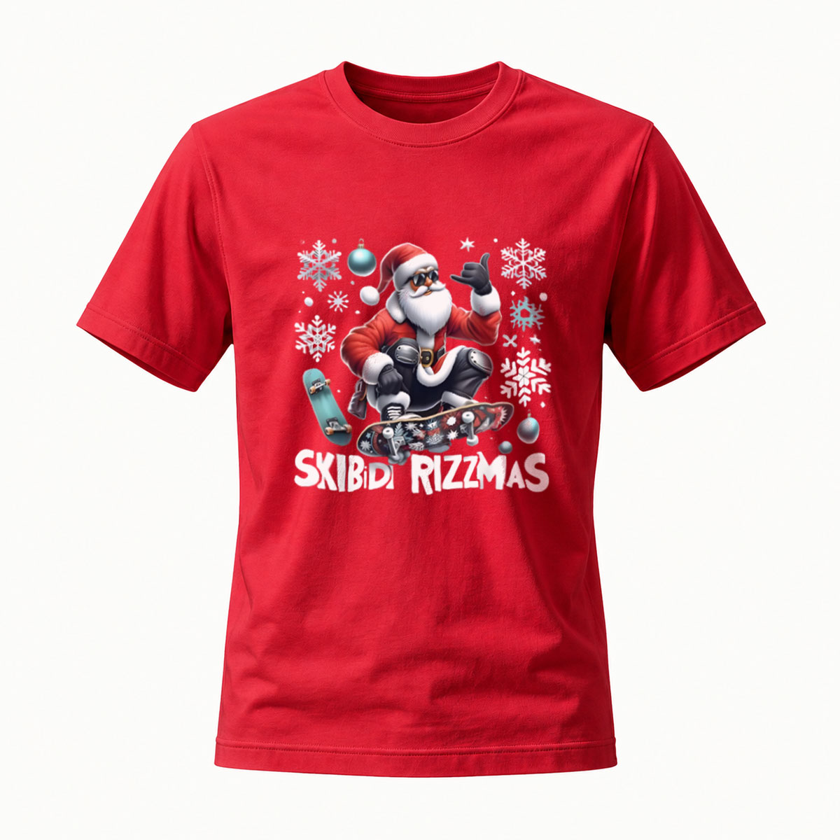 Skibidi Rizzmas Santa Skateboard Christmas T-Shirt Men's - Image 5