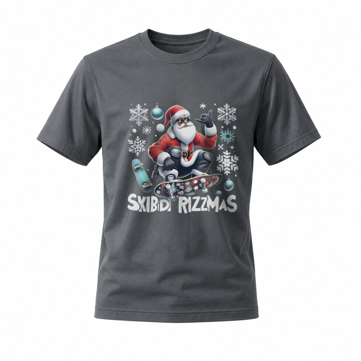 Skibidi Rizzmas Santa Skateboard Christmas T-Shirt Men's - Image 6