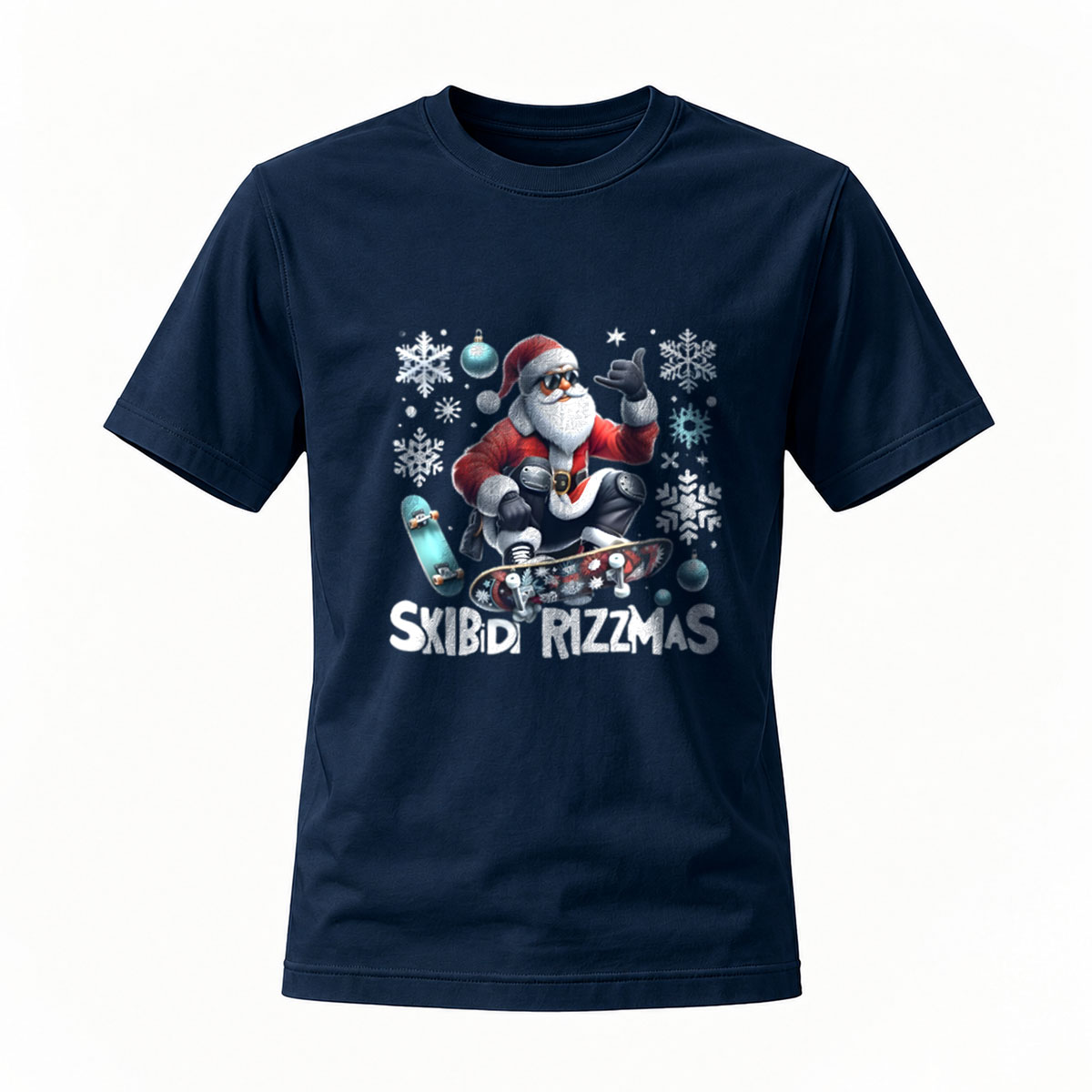 Skibidi Rizzmas Santa Skateboard Christmas T-Shirt Men's - Image 7