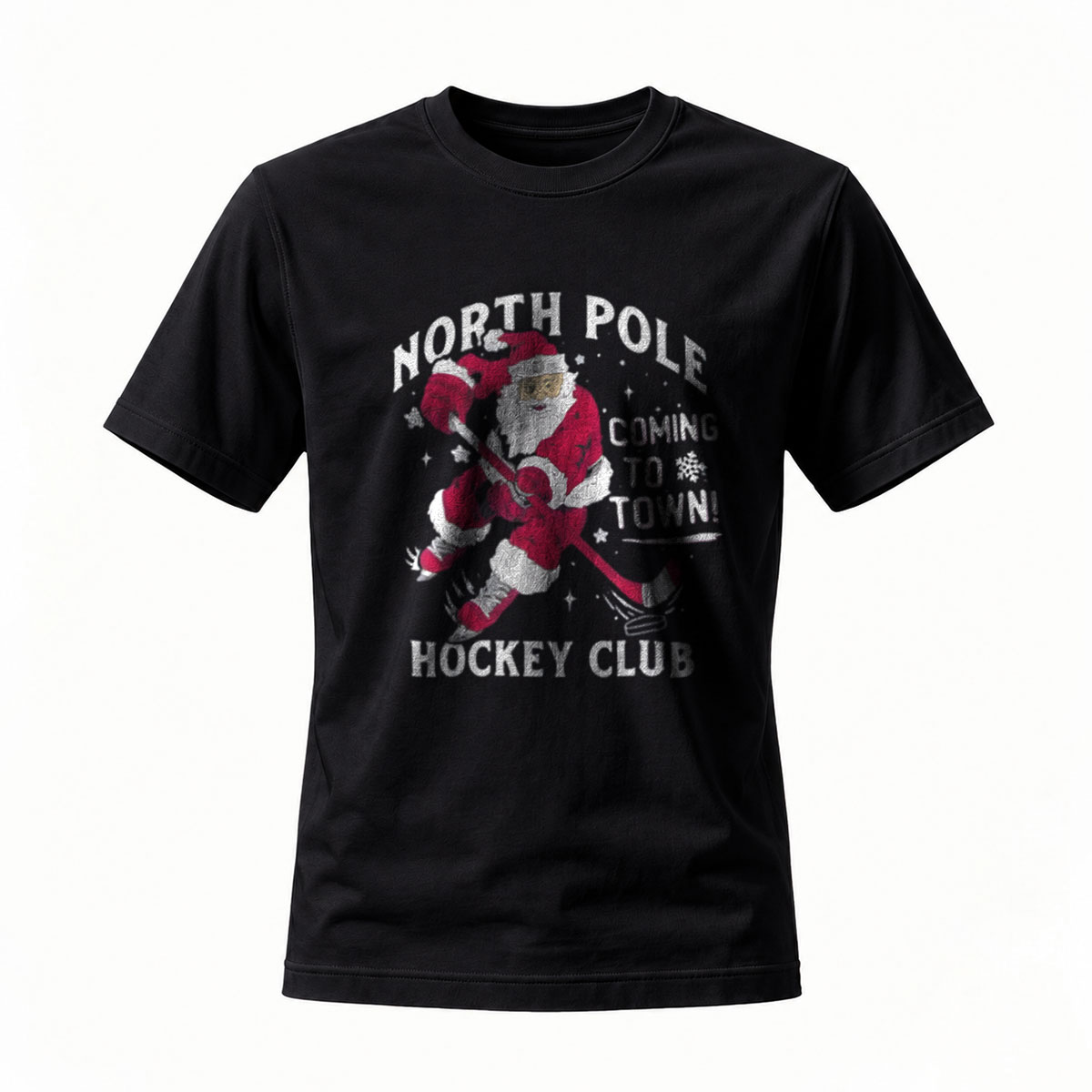 North Pole Hockey Club Santa Christmas T-Shirt Men's