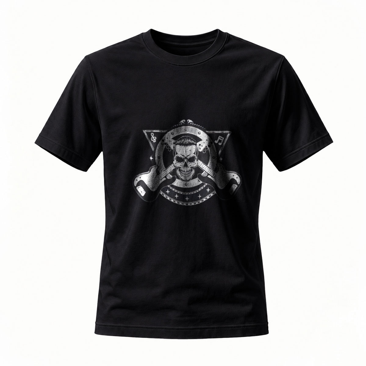 Men's Black T-Shirt Skull Pirate Crossbones Design