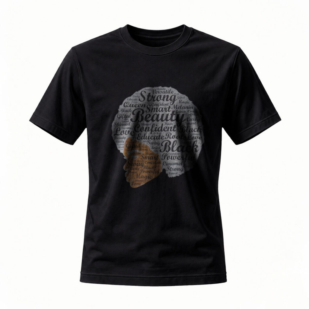 Black Beauty Word Art T-Shirt for Women Empowerment Gift
