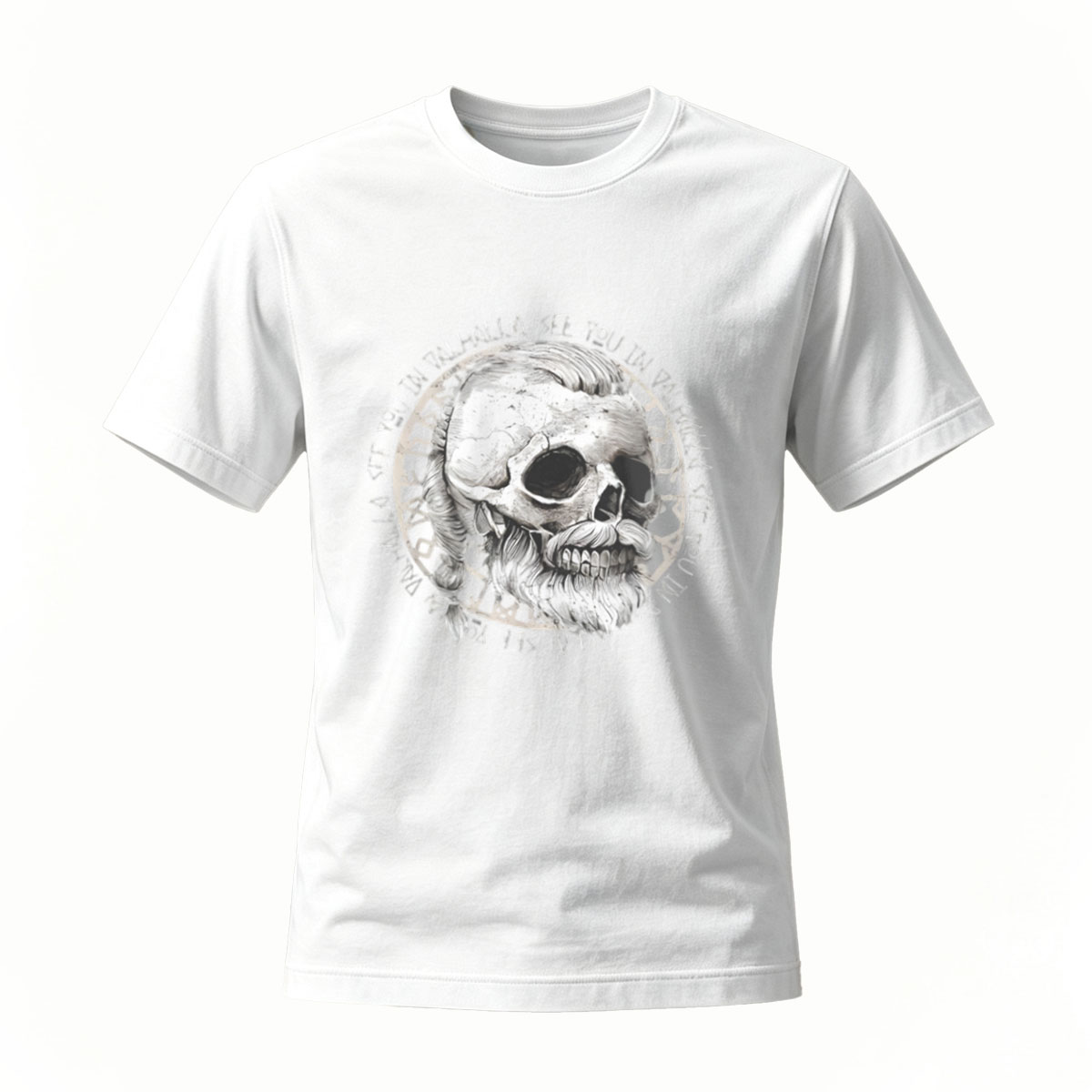 Black T-Shirt Skull Print See You In Valhalla Viking Design - Image 2