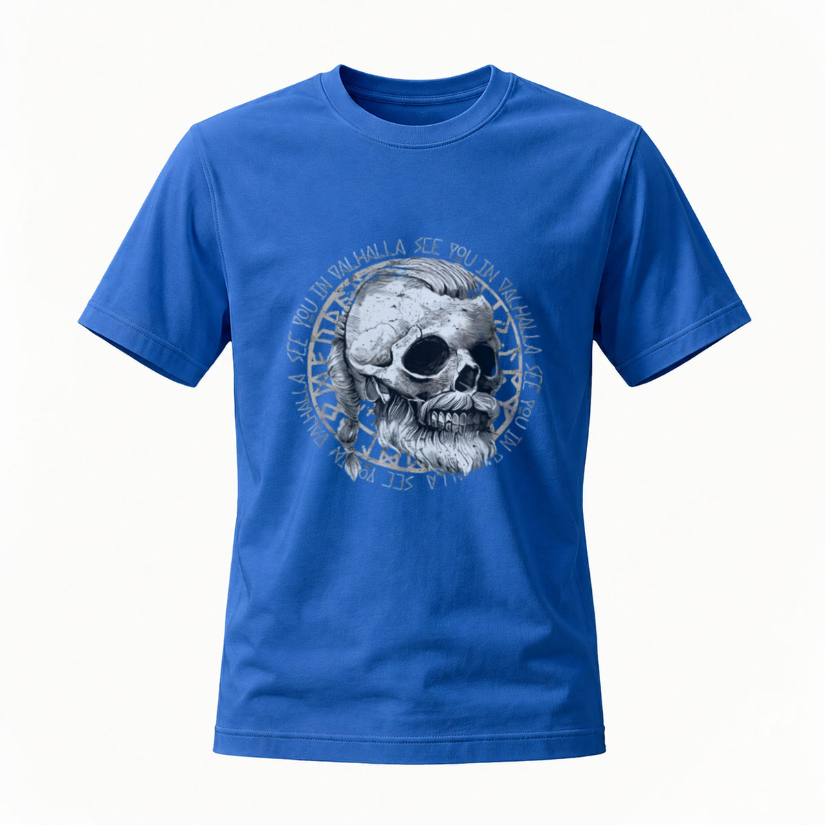 Black T-Shirt Skull Print See You In Valhalla Viking Design - Image 4