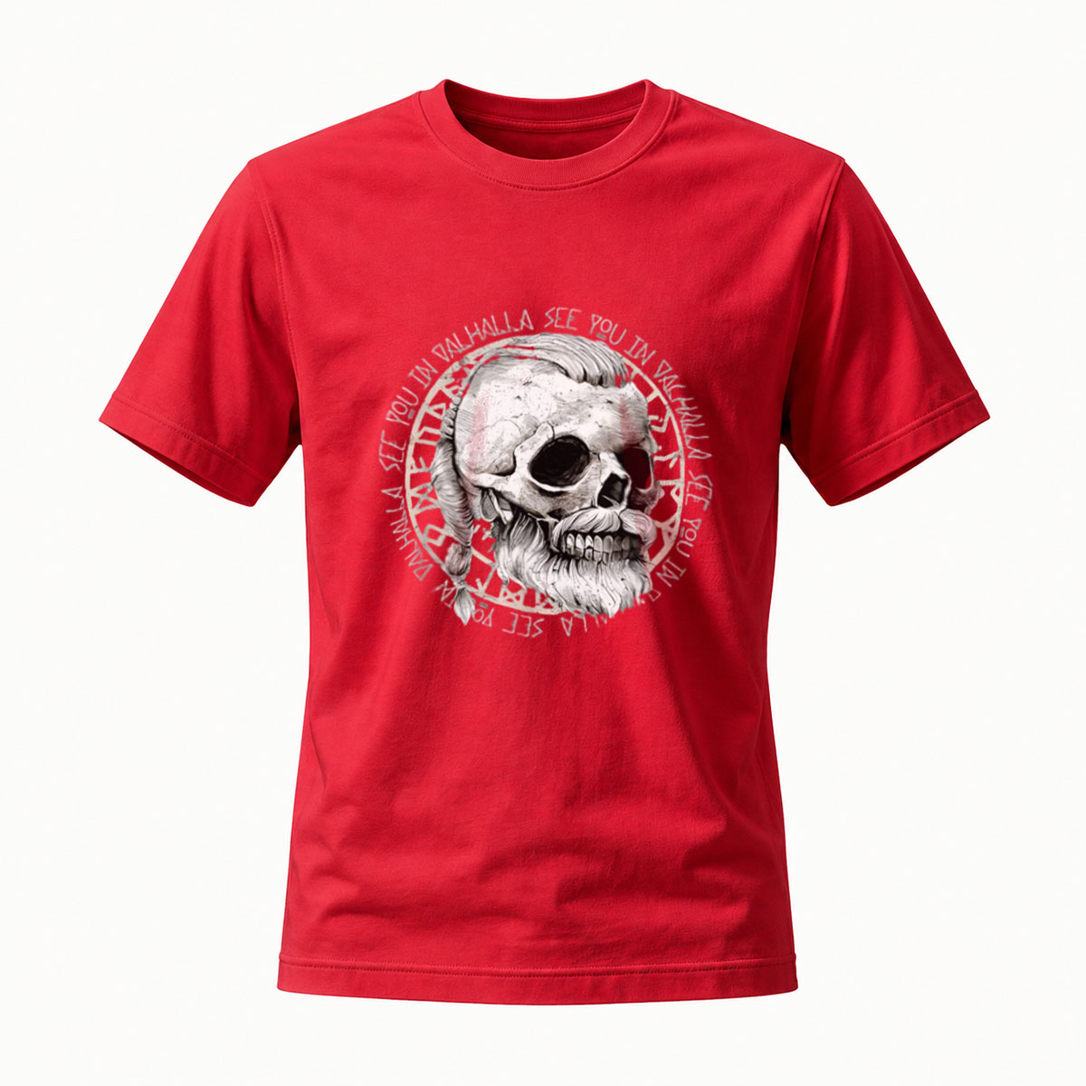 Black T-Shirt Skull Print See You In Valhalla Viking Design - Image 5