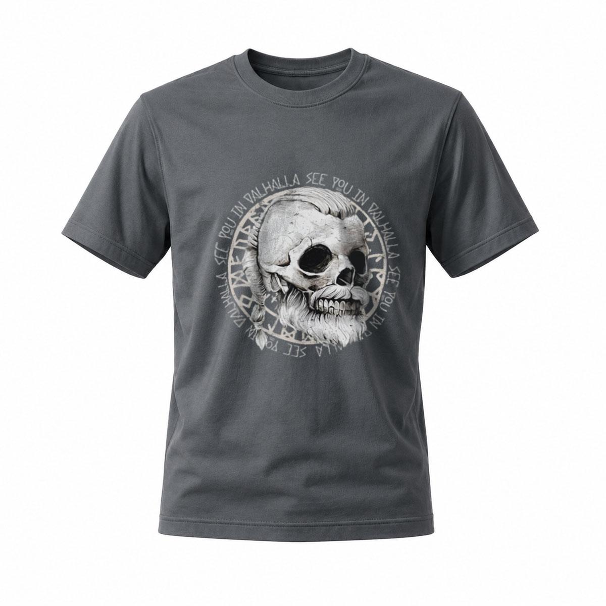 Black T-Shirt Skull Print See You In Valhalla Viking Design - Image 6