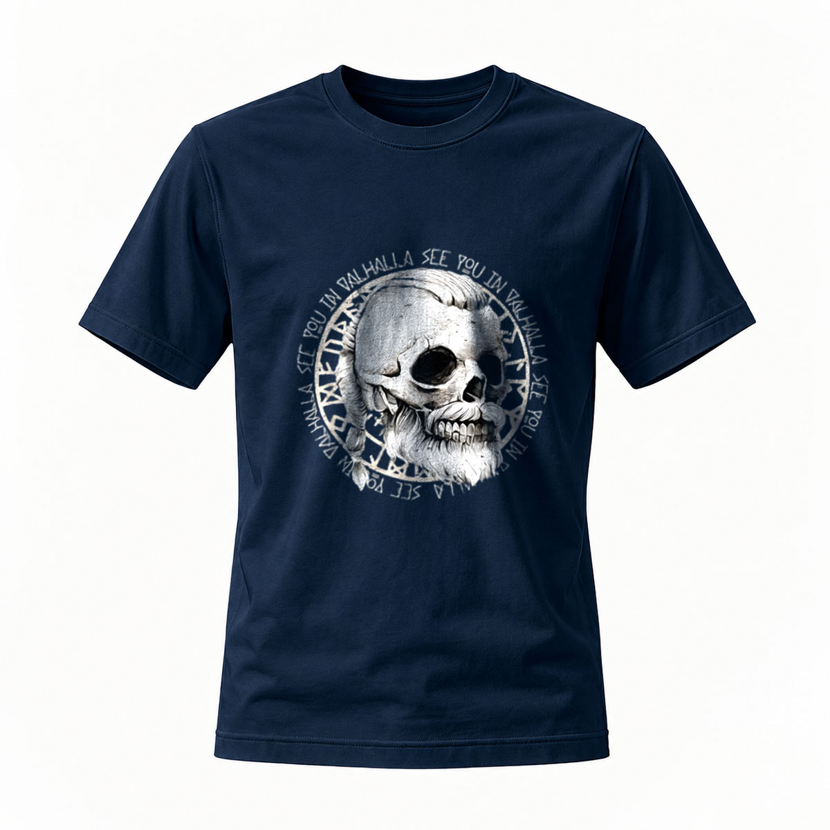 Black T-Shirt Skull Print See You In Valhalla Viking Design - Image 7