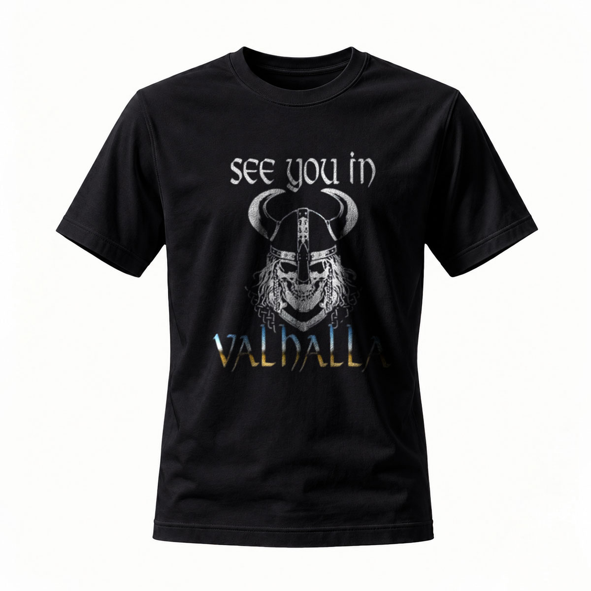 See You in Valhalla Viking Skull T-Shirt Men's Black