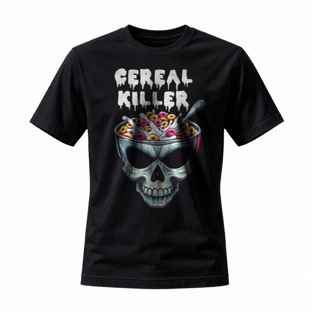 Cereal Killer Skull Cereal Bowl T-Shirt Men's Funny Horror Graphic Tee