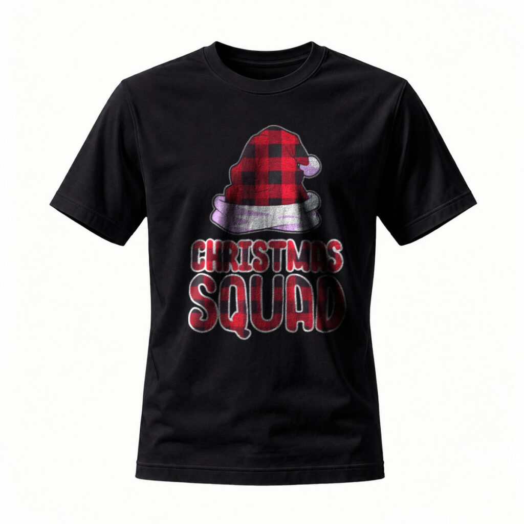 Christmas Squad Plaid Santa Hat T-Shirt Men's Women's Holiday Gift