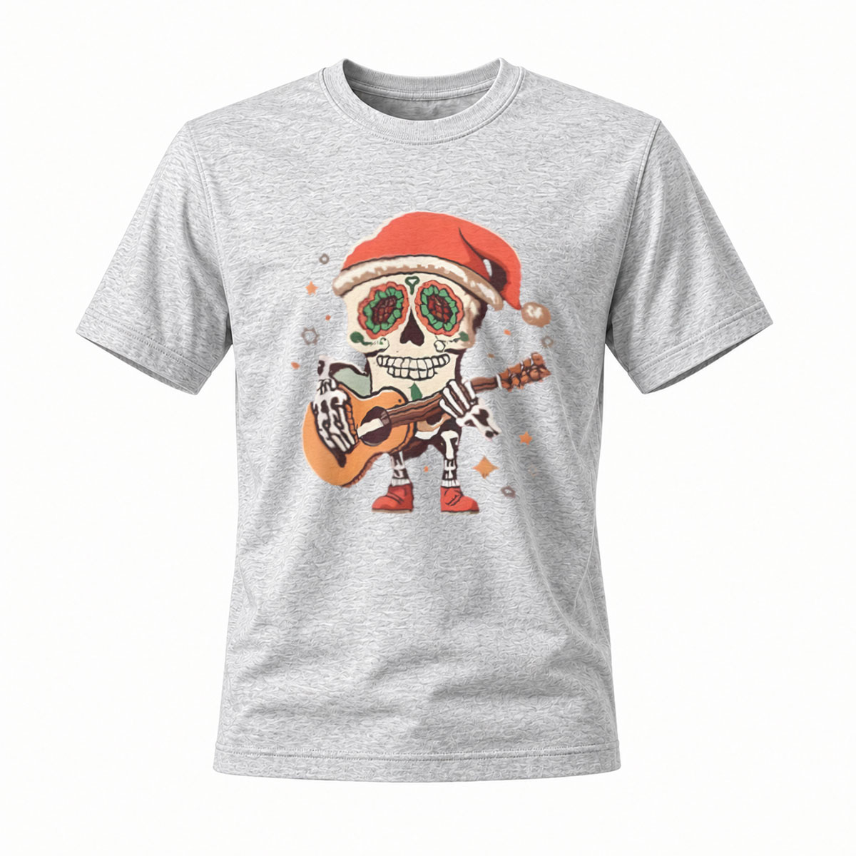 Santa Skull Playing Guitar Christmas Men's T-Shirt - Image 3