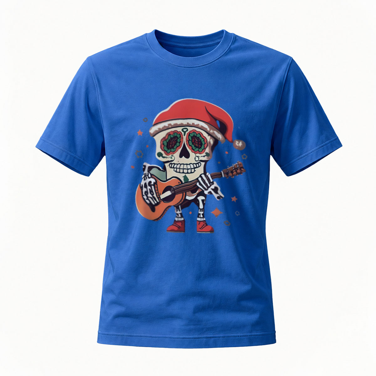 Santa Skull Playing Guitar Christmas Men's T-Shirt - Image 4