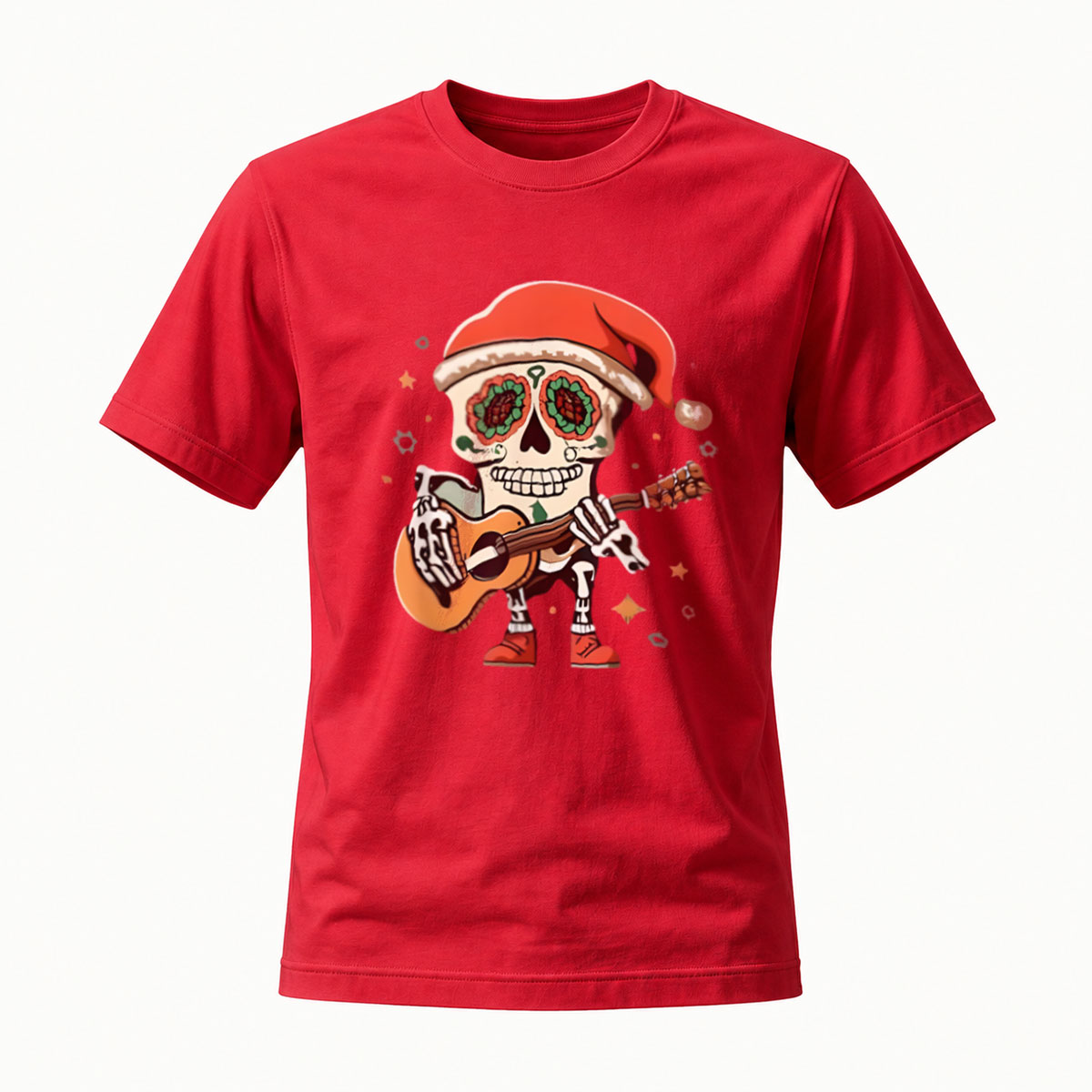 Santa Skull Playing Guitar Christmas Men's T-Shirt - Image 5