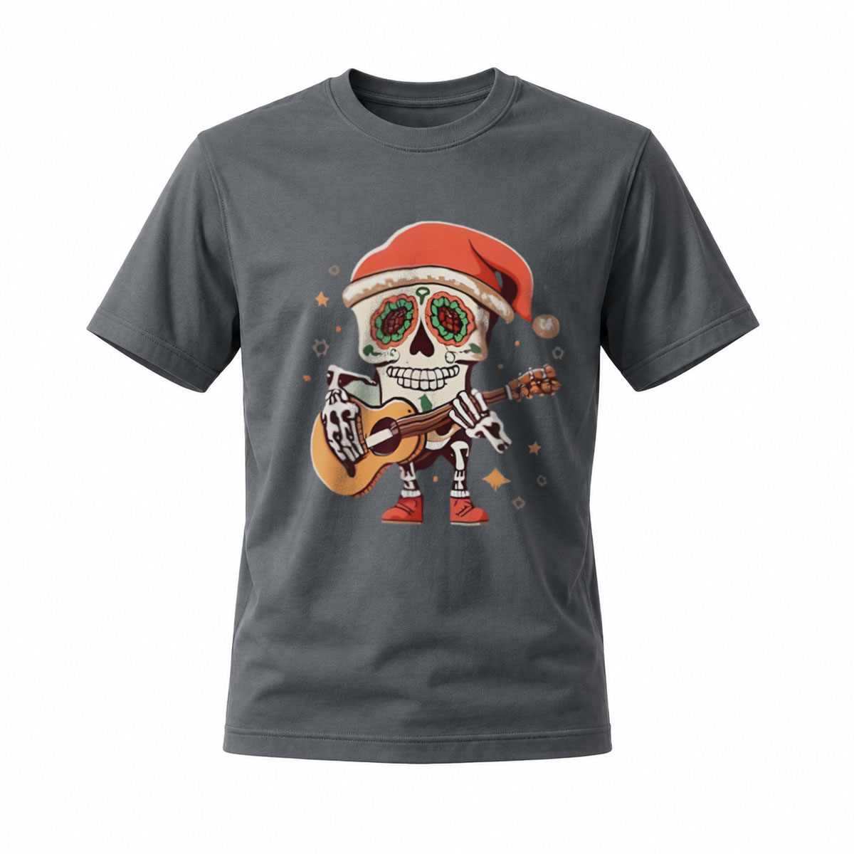 Santa Skull Playing Guitar Christmas Men's T-Shirt - Image 6