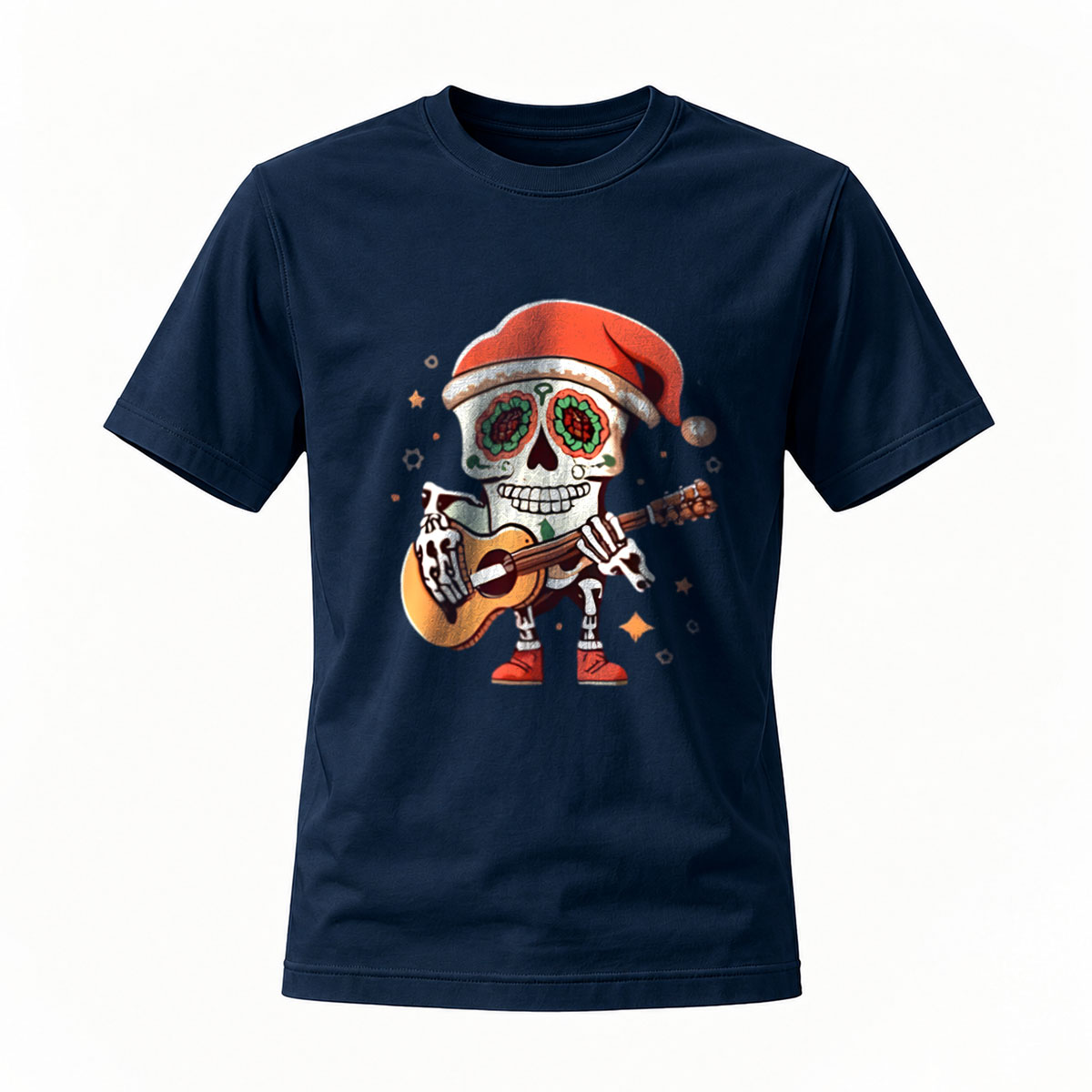 Santa Skull Playing Guitar Christmas Men's T-Shirt - Image 7