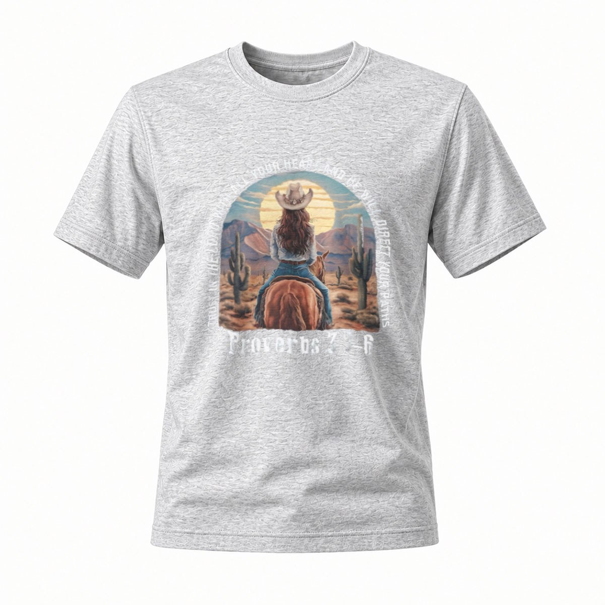 Trust in the Lord Cowgirl Riding Horse Proverbs 3:5-6 T-Shirt - Image 3