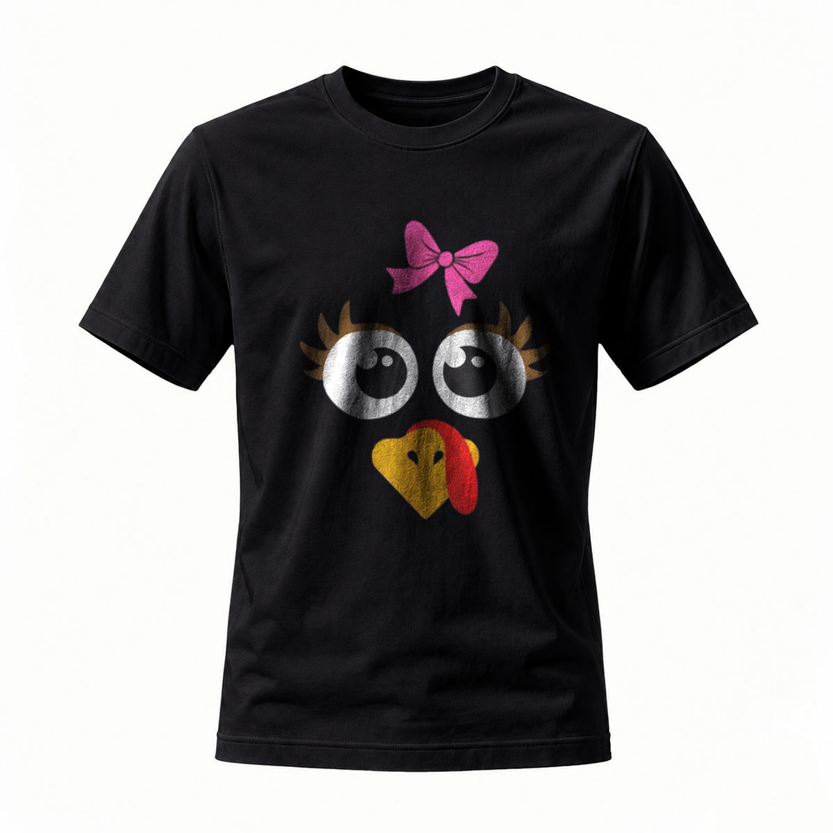 Cute Turkey Face T-Shirt with Pink Bow for Thanksgiving Fun
