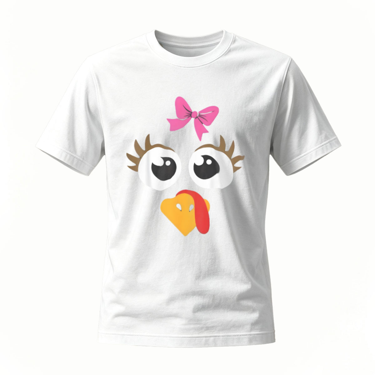Cute Turkey Face T-Shirt with Pink Bow for Thanksgiving Fun - Image 2