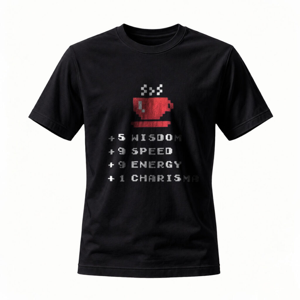 Coffee Power Up T-Shirt Men's Gaming Style Gift Wear