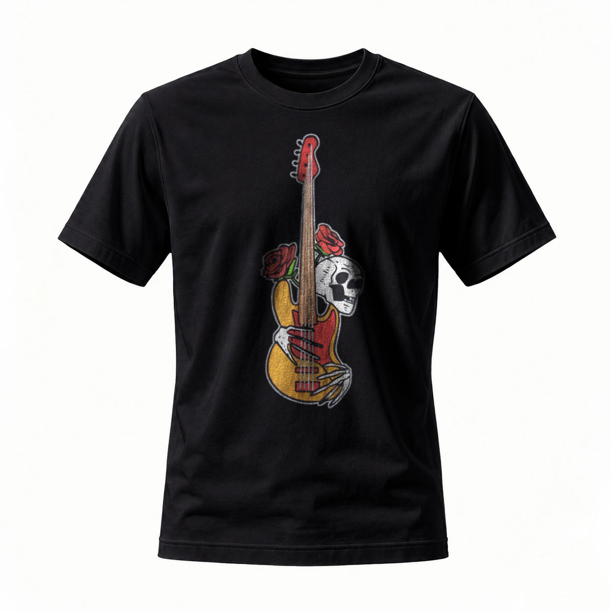 Skull Guitar Rose Print Men's T-Shirt Rock Music Gift