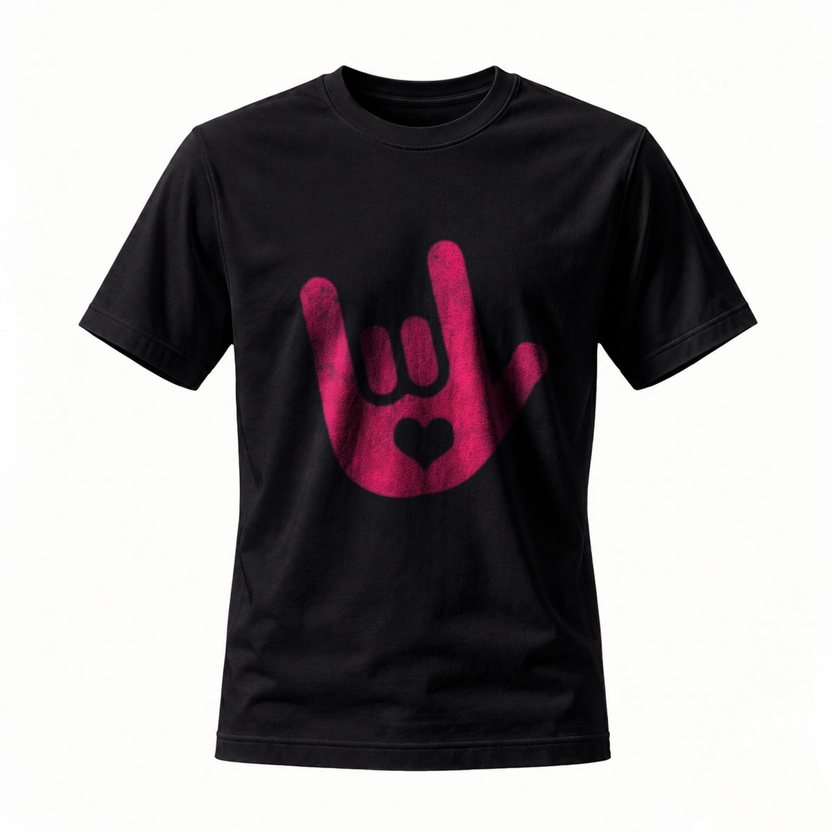 Rock Hand Sign Love Heart Black T-Shirt Men Women Casual Wear Gift