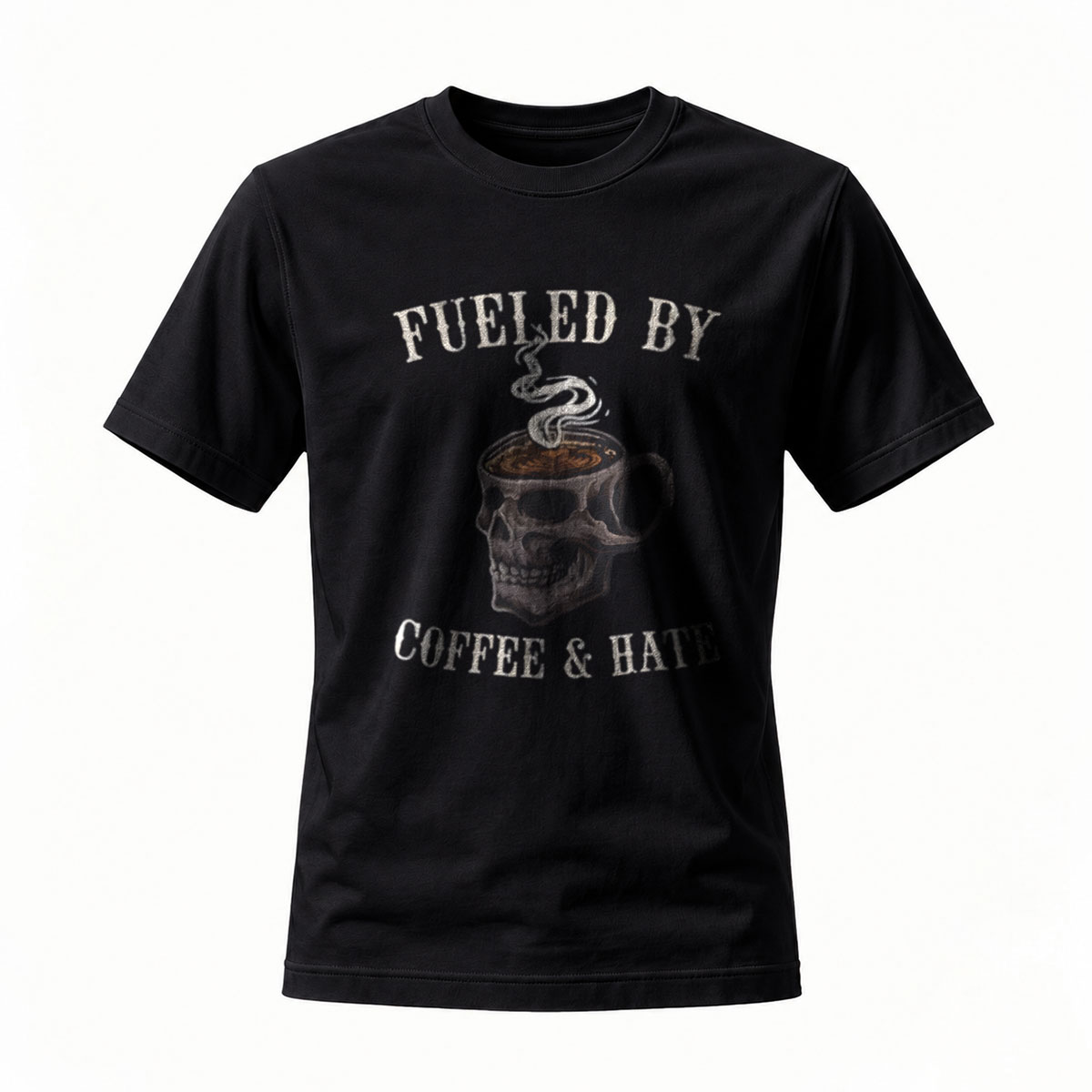 Fueled by Coffee and Hate Skull Mug T-Shirt Men's Black Graphic Tee