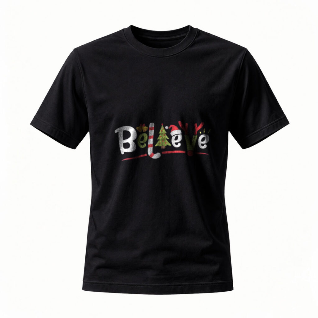 Believe Christmas Tree Santa Hat Holiday T-Shirt Men Women