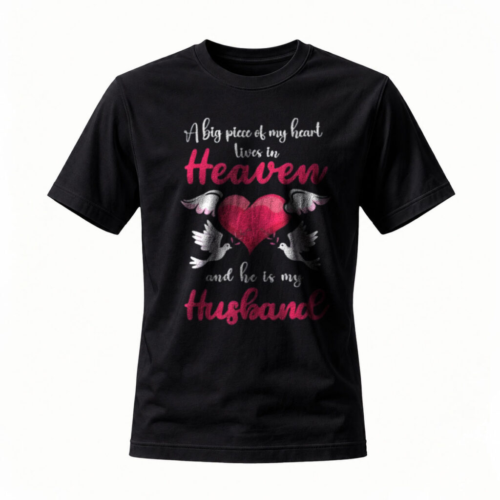 A Big Piece of My Heart Lives in Heaven Husband Memorial T-Shirt