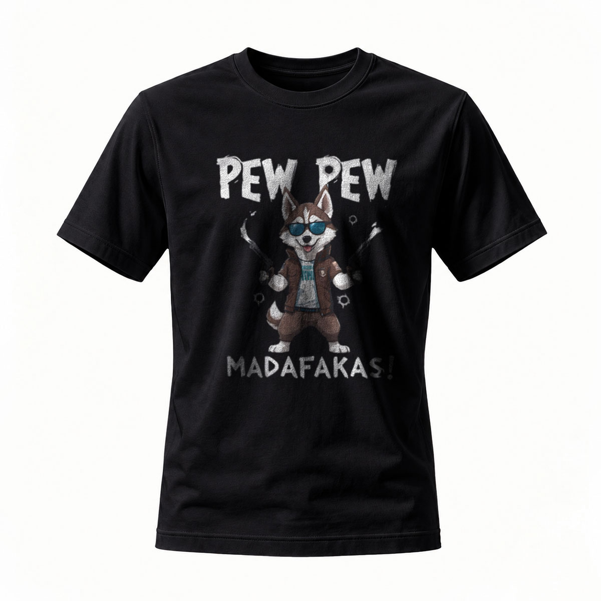 Pew Pew MadaFakas Dog T-Shirt Men's Casual Funny Graphic Tee