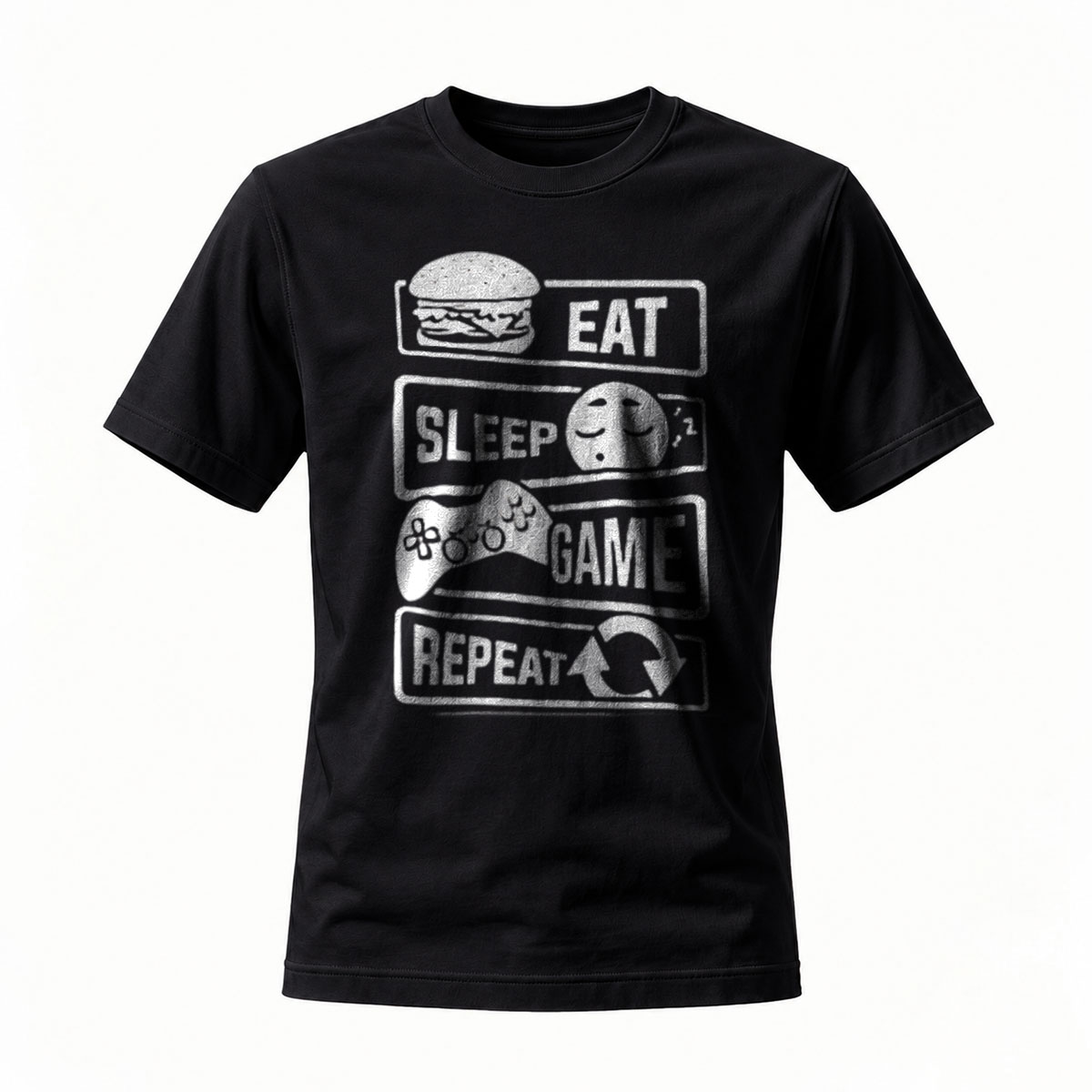 Eat Sleep Game Repeat Mens T-Shirt Gamer Gift Black Casual Wear