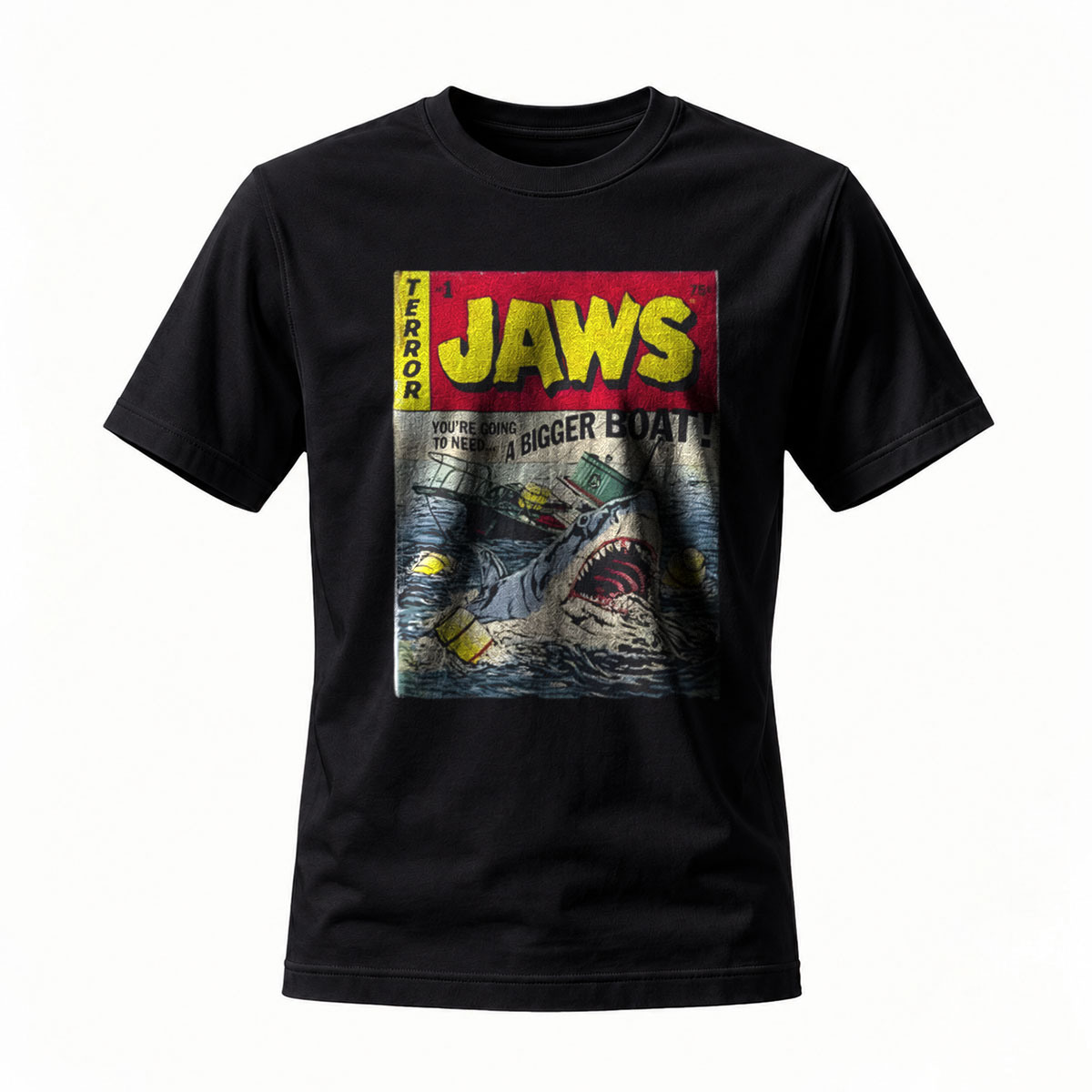 Jaws Comic Style Shark T-Shirt Men's Horror Movie Graphic Tee