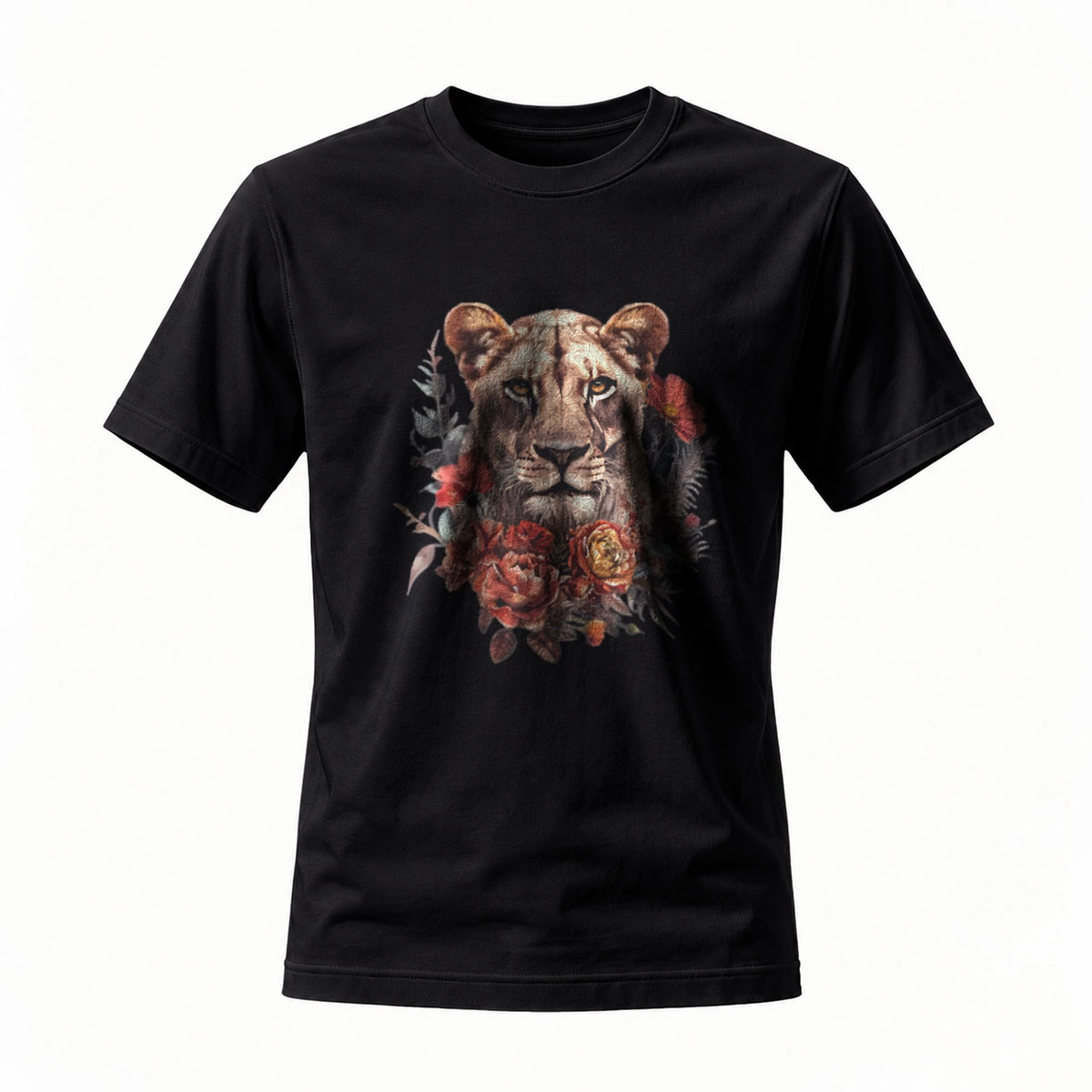 Lion Floral Print Men's T-Shirt Wildlife Art Gift