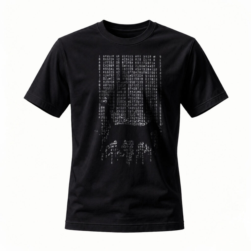 Black T-Shirt with Digital Code Print Men's Casual Tech Style Shirt