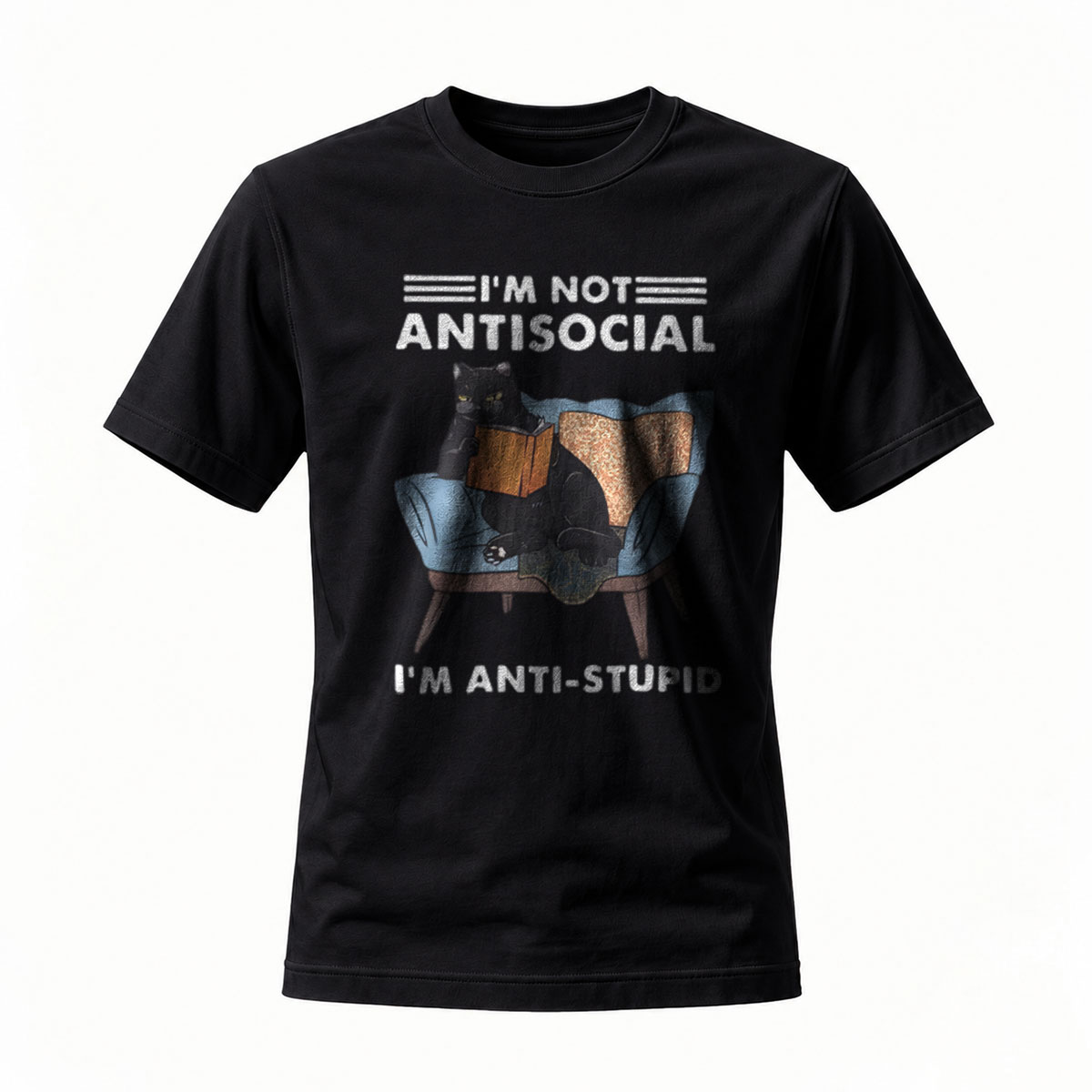 I'm Not Antisocial I'm Anti Stupid Cat Reading T-Shirt
