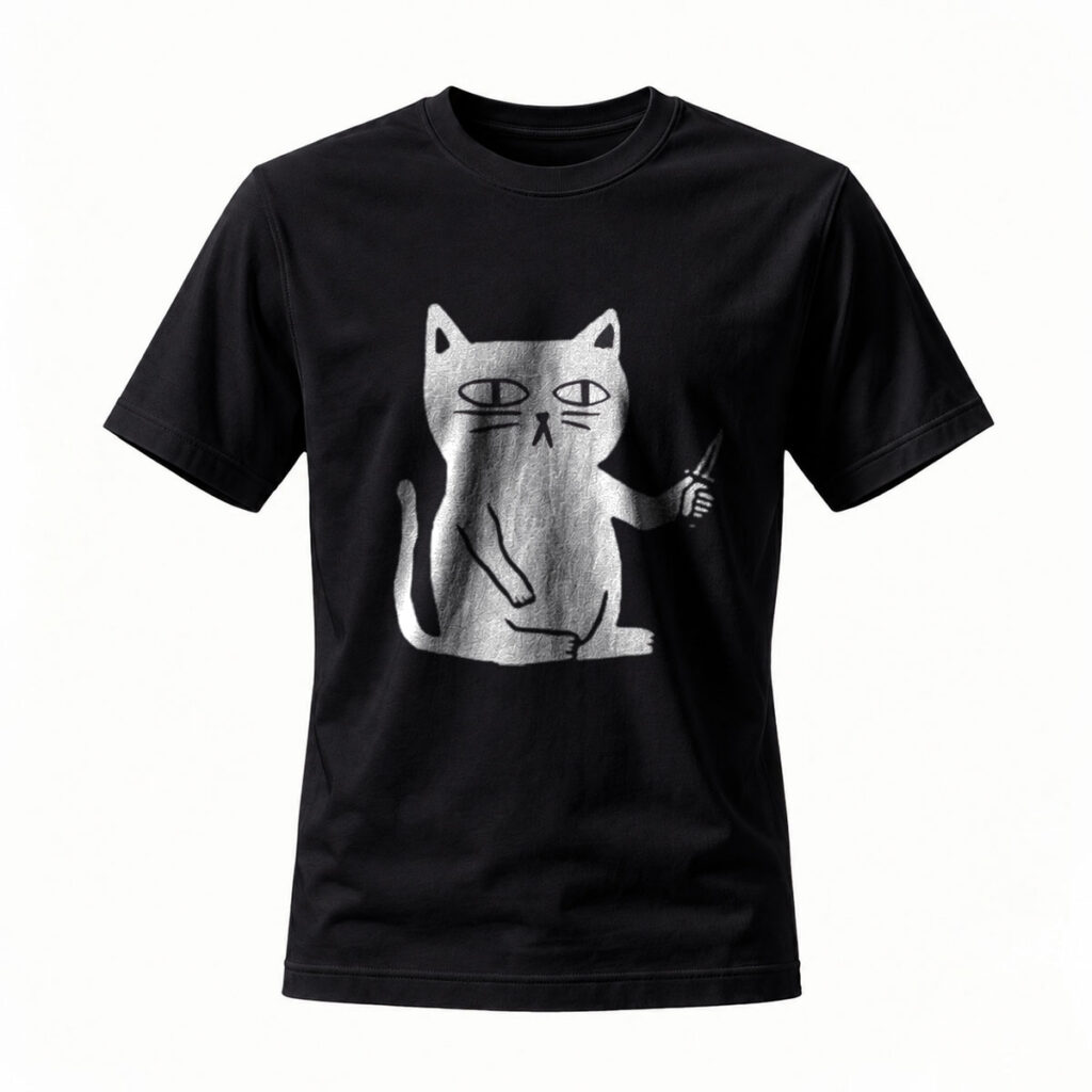 Black Cat Holding Knife T-Shirt Men's Casual Graphic Tee