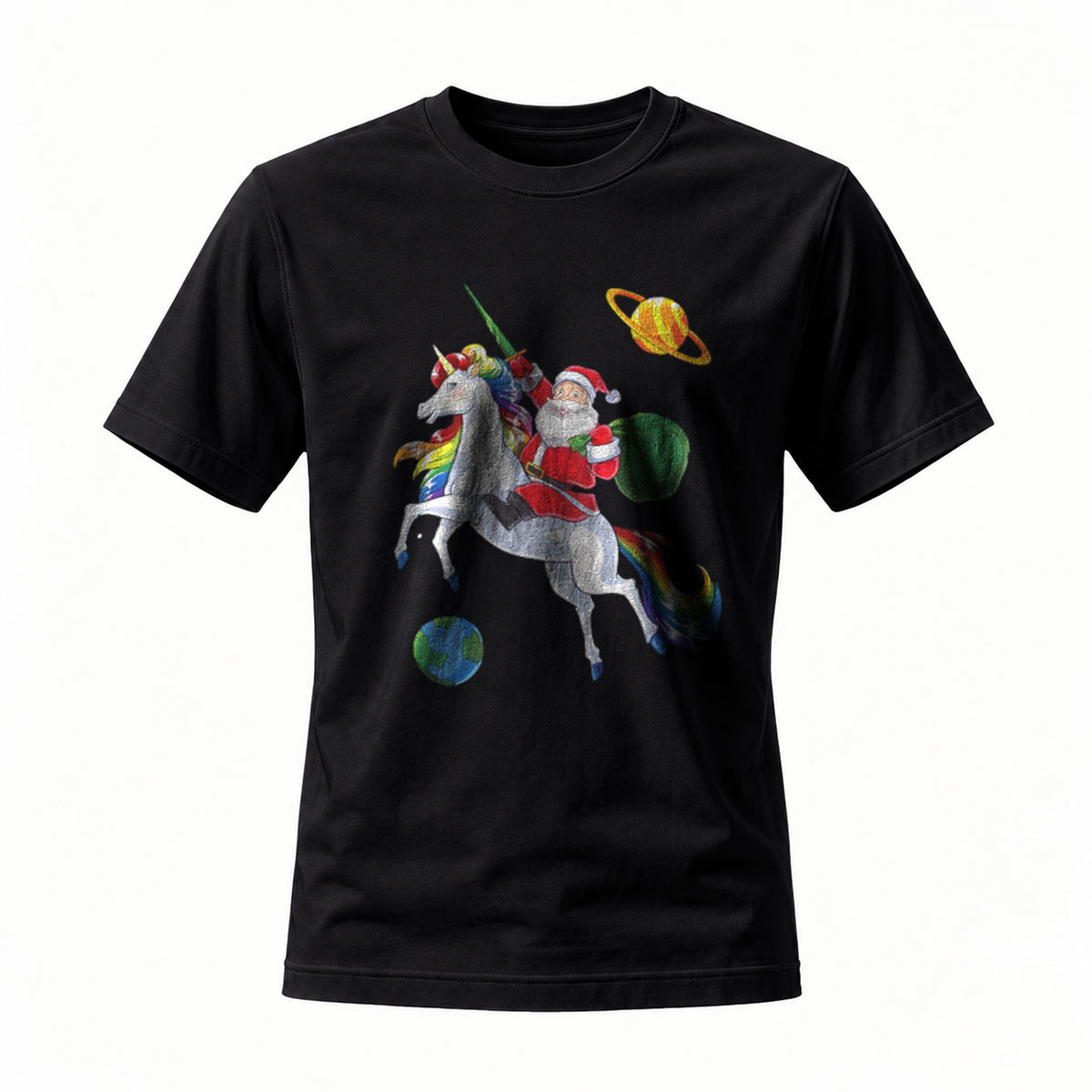Santa Riding Unicorn Space Christmas Men's T-Shirt